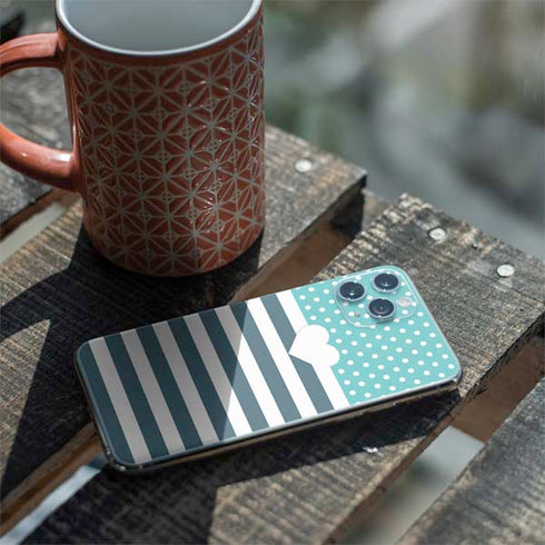 Polka Dots and Stripes Heart in Blue iPhone 11 Pro Skin